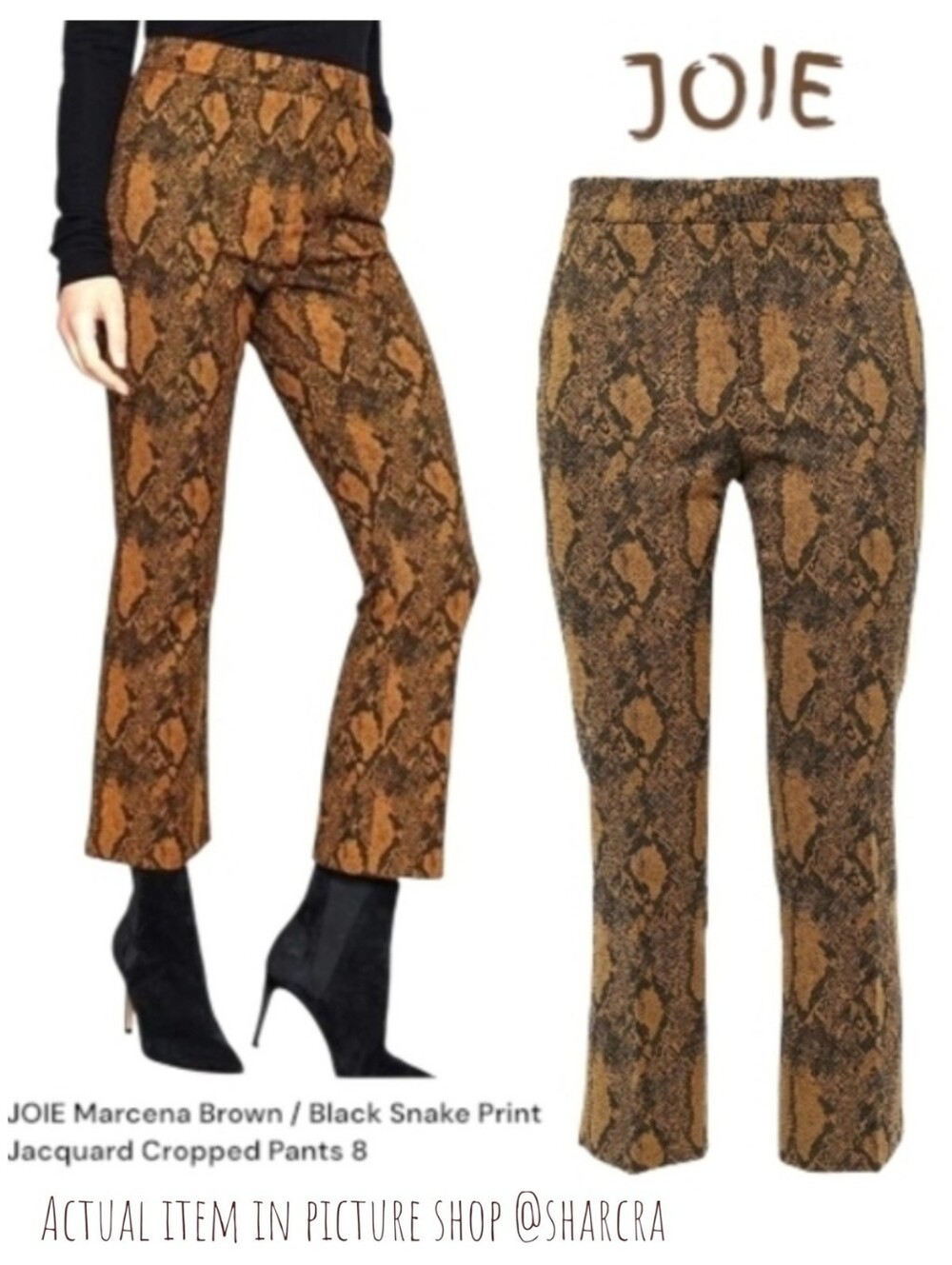 JOIE Women's Marcena Brown / Black Snake Print Jacquard Cropped trouser Pants 8